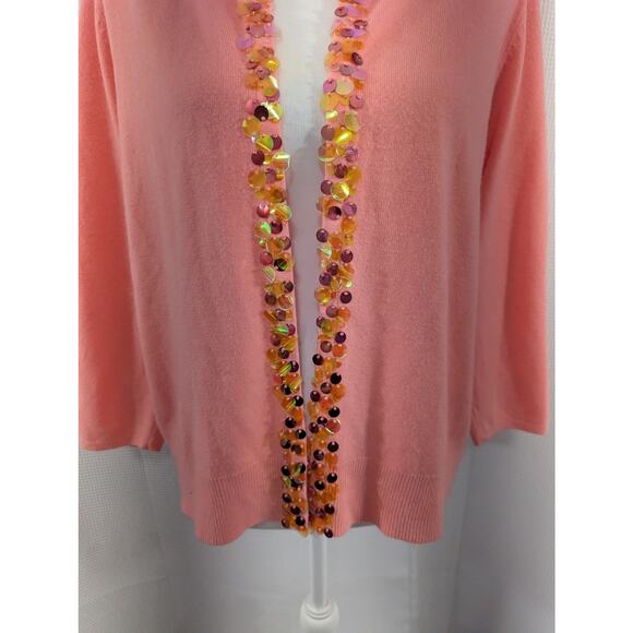NWOT! RQT! BRIGHT CORAL/SALMON W/IRIDESCENT SEQUIN DETAIL CARDI SWEATER! SZ XL - Picture 4 of 8